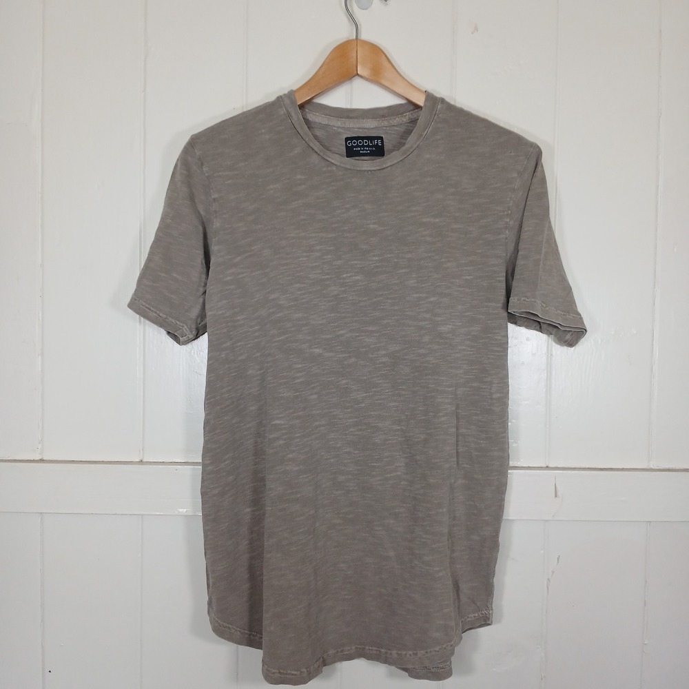 Goodlife Curved Hem T-Shirt Mens Medium Tan Slub Cotton Made in USA